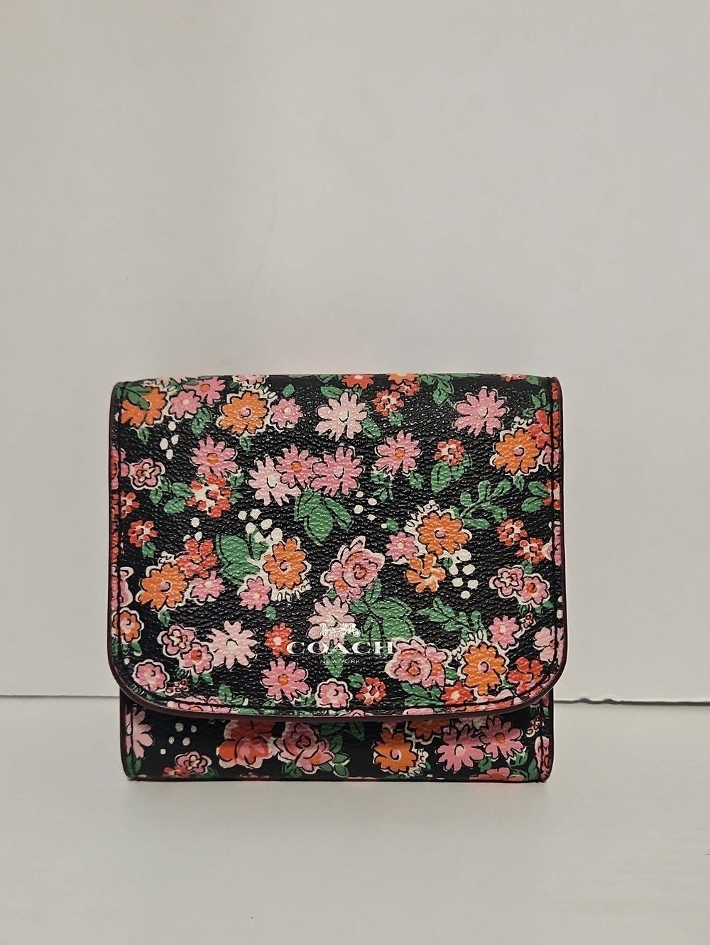 Coach Sierra Posey Cluster Floral Canvas Compact Trifold Wallet